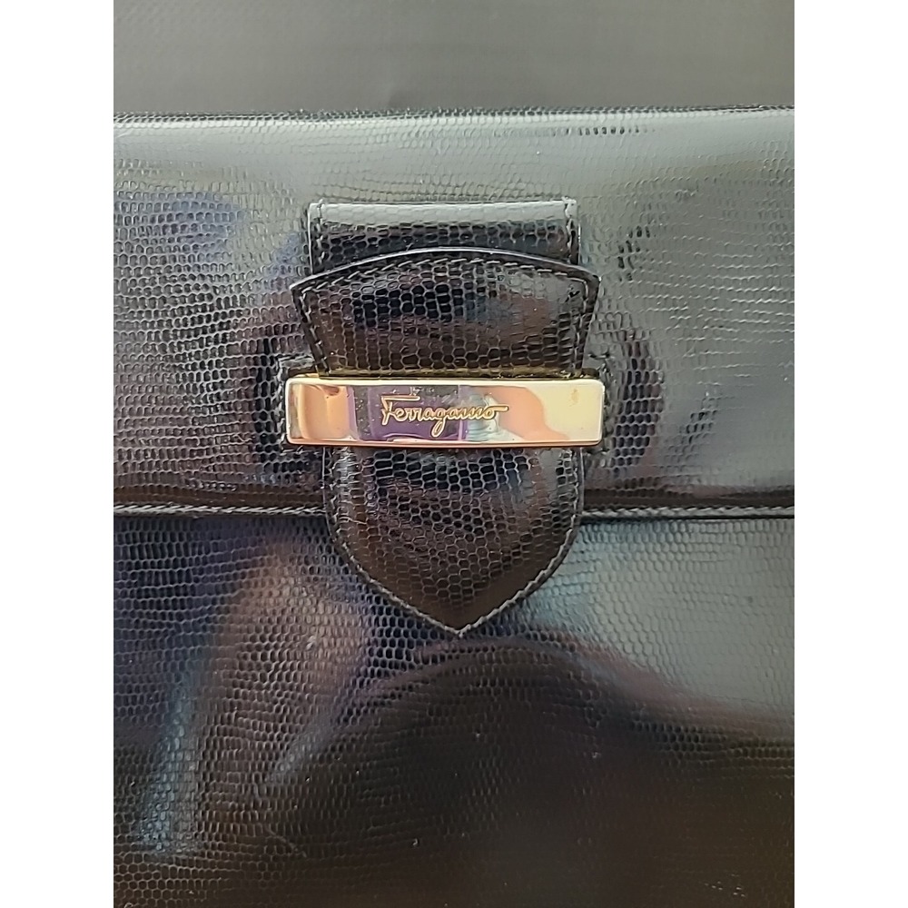 Vintage Salvatore Ferragamo Black Reptile Triangle Crossbody Ac213646